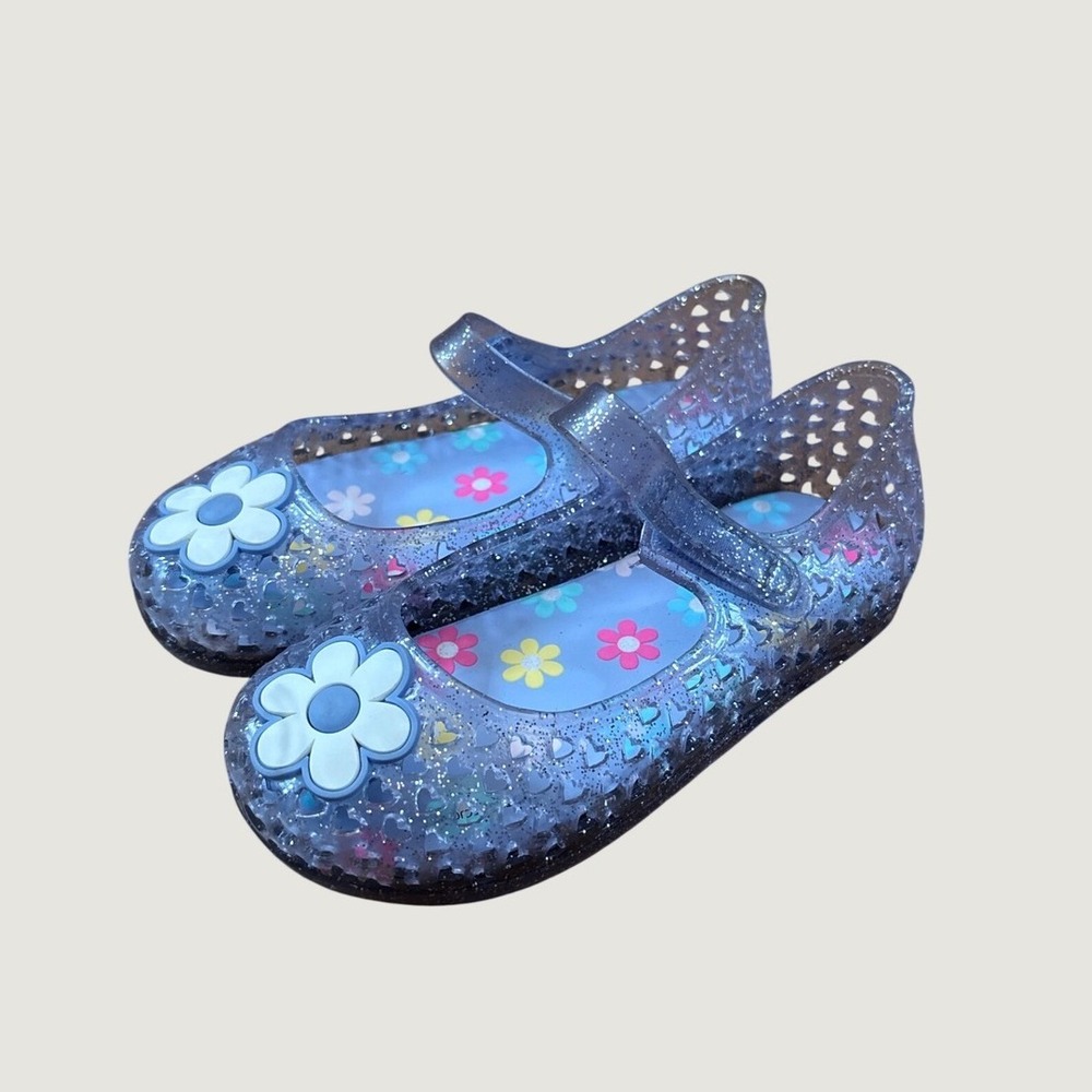 Wonder Nation Jelly Mary Jane Girls Purple Glitter Flower SIZE 8